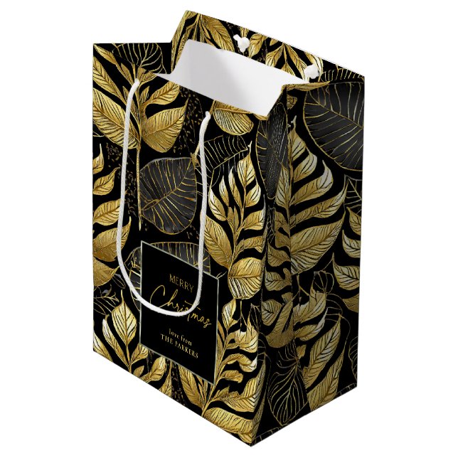 Sac Cadeau Moyen Motif de Noël en or noir #29 ID1009 (Devant Angle)