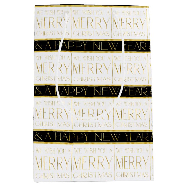 Sac Cadeau Moyen Motif de Noël en or noir #35 ID1009 (Devant)