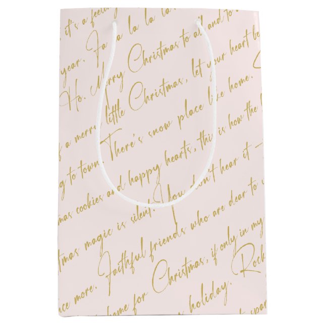 Sac Cadeau Moyen Motif de Noël en or rose #36 ID1009 (Devant)