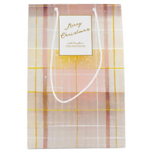 Sac Cadeau Moyen Motif de Noël en or rose n° 7 ID1009