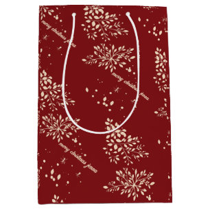 Sac Cadeau Moyen Motif de Noël Floral Rouge