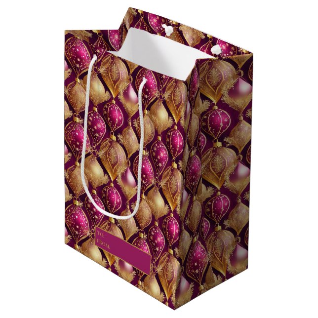 Sac Cadeau Moyen Motif de Noël Magenta Gold#12 ID1009 (Devant Angle)