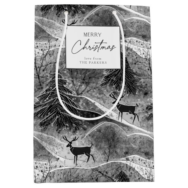 Sac Cadeau Moyen Motif de Noël noir blanc #13 ID1009 Enveloppement (Devant)