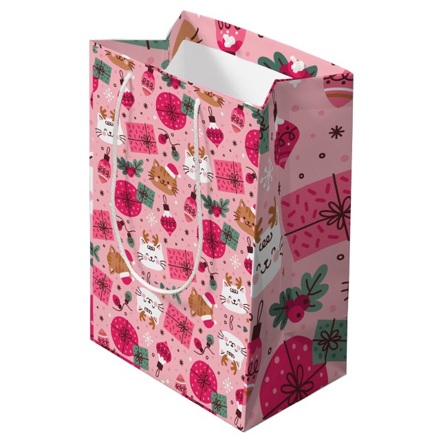 Sac Cadeau Moyen Motif de Noël rose (Pink Holiday Gift Bag!)