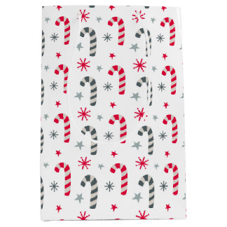 Sac Cadeau Moyen Motif de Noël rouge et blanc avec Sucres de canne
