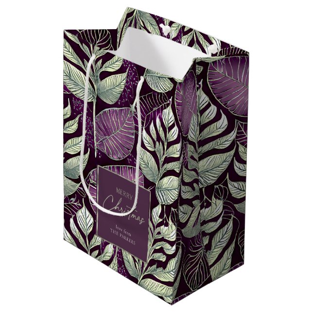 Sac Cadeau Moyen Motif de Noël vert violet #29 ID1009 (Devant Angle)