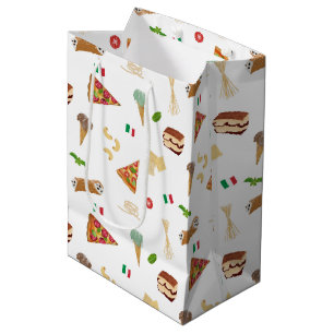 Sac Cadeau Moyen Motif de nourriture italienne Pizza Pâtes Tiramisu