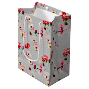 Sac Cadeau Moyen Motif De Pavot Sur Grey