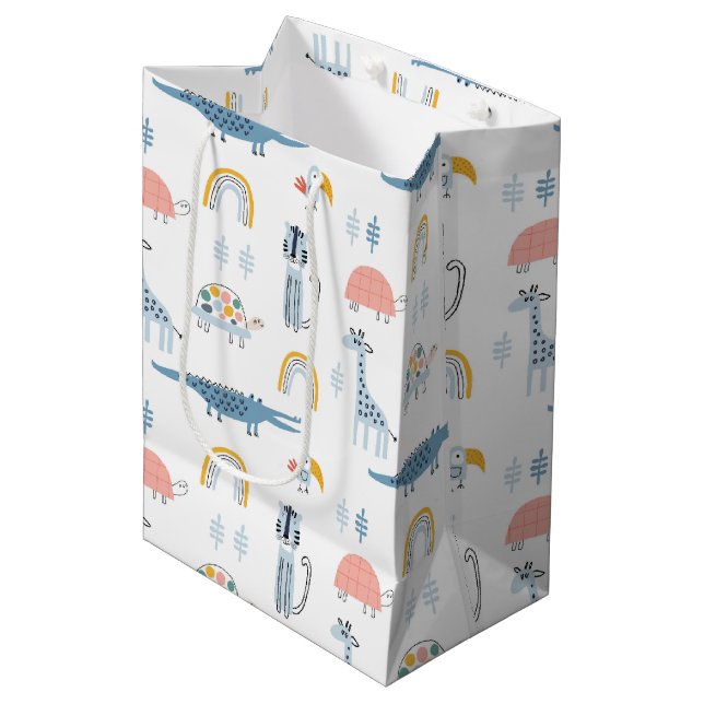 Sac Cadeau Moyen Motif de plaisir animal Doodle (Devant Angle)