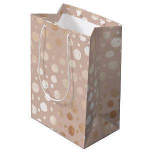 Sac Cadeau Moyen Motif de points dorés rosés et beige