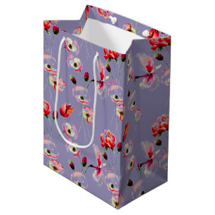 Sac Cadeau Moyen Motif De Poppy Sur Violet
