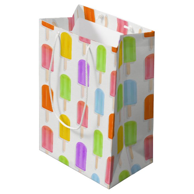 Sac Cadeau Moyen Motif de Popsicles arc-en-ciel d'été (Devant Angle)