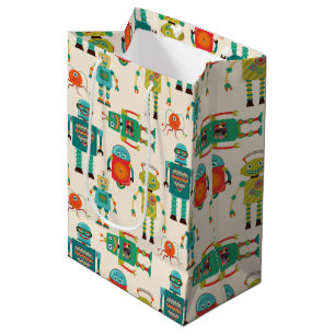 Sac Cadeau Moyen Motif de robots rétro colorés