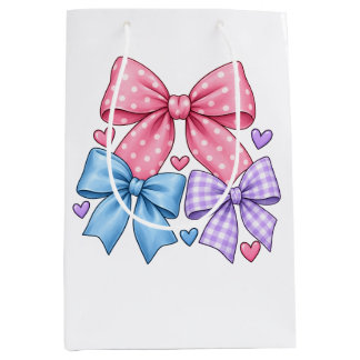 Sac Cadeau Moyen Motif de ruban à nœud mignon - Nœud rose, bleu et