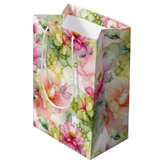 Sac Cadeau Moyen Motif de style d'encre alcoolique florale Vin Peti (Dos Angle)