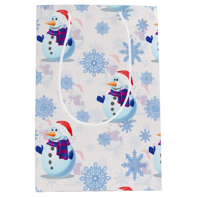 Sac Cadeau Moyen Motif de surface Snowman de Noël (Devant)