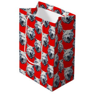 Sac Cadeau Moyen Motif de tête de loup blanc - Rouge