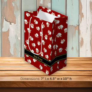 Sac Cadeau Moyen Motif de tête de Père Noël