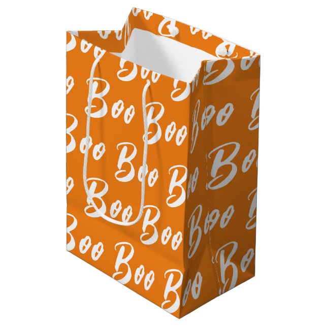 Sac Cadeau Moyen Motif de texte de la boîte orange blanche d'Hallow (Devant Angle)
