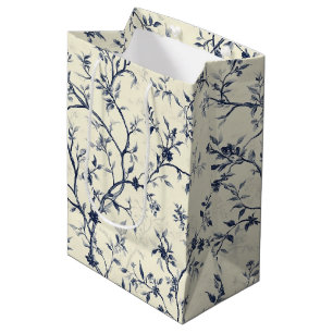 Sac Cadeau Moyen Motif de toile florale vintage bleu (1)