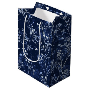 Sac Cadeau Moyen Motif de toile florale vintage bleu (10)