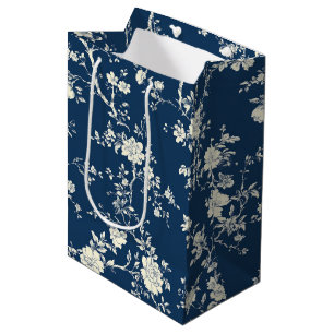 Sac Cadeau Moyen Motif de toile florale vintage bleu (11)