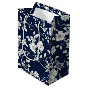 Sac Cadeau Moyen Motif de toile florale vintage bleu (12)