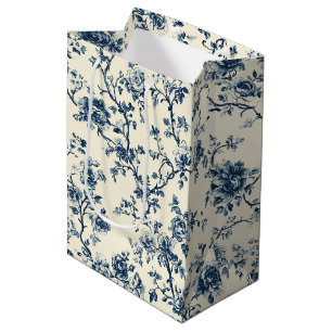 Sac Cadeau Moyen Motif de toile florale vintage bleu (2)