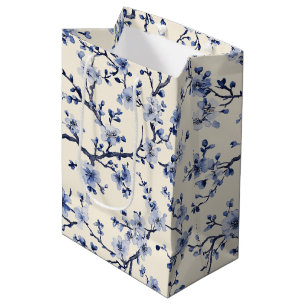 Sac Cadeau Moyen Motif de toile florale vintage bleu (5)