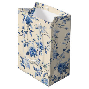 Sac Cadeau Moyen Motif de toile florale vintage bleu (6)