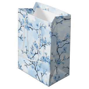 Sac Cadeau Moyen Motif de toile florale vintage bleu (8)