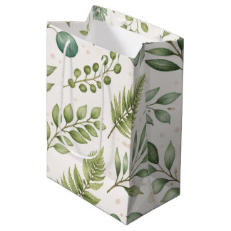 Sac Cadeau Moyen Motif de verdure à l'aquarelle | Feuilles botaniqu