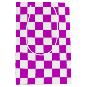 Sac Cadeau Moyen Motif de vérification À damiers blanc violet