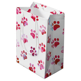 Sac Cadeau Moyen Motif d'empreinte de patte texturée blanc rouge