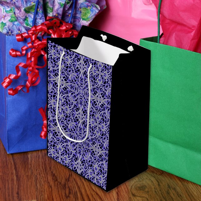 Sac Cadeau Moyen Motif dentelle violet et argenté (Créateur téléchargé)