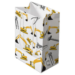 Sac Cadeau Moyen Motif des camions et des outils de construction de