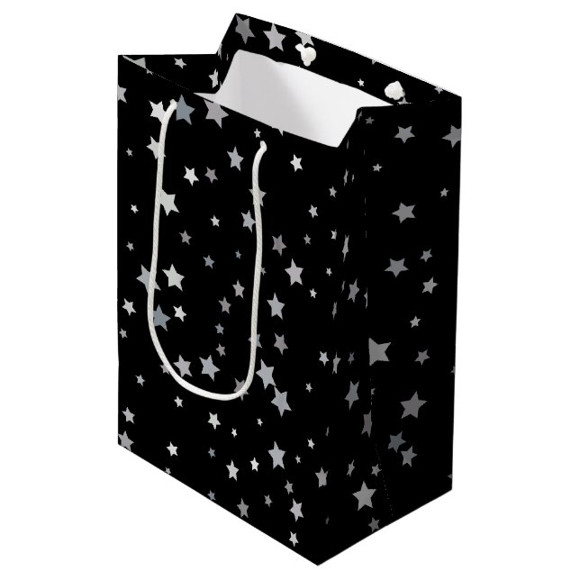 Sac Cadeau Moyen Motif des étoiles d'argent mignonnes | Toute coule (Devant Angle)