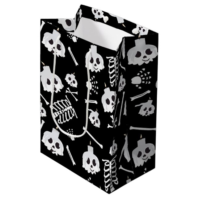 Sac Cadeau Moyen Motif des os crâniens de squelette d'Halloween (Devant Angle)