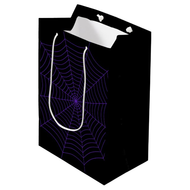 Sac Cadeau Moyen Motif d'Halloween noir et violet (Devant Angle)