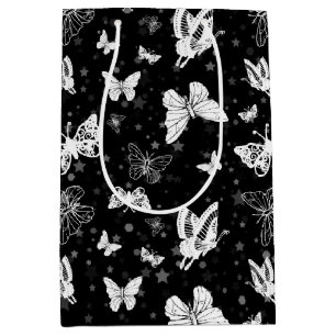 Sac Cadeau Moyen Motif d'illustration noir blanc papillon