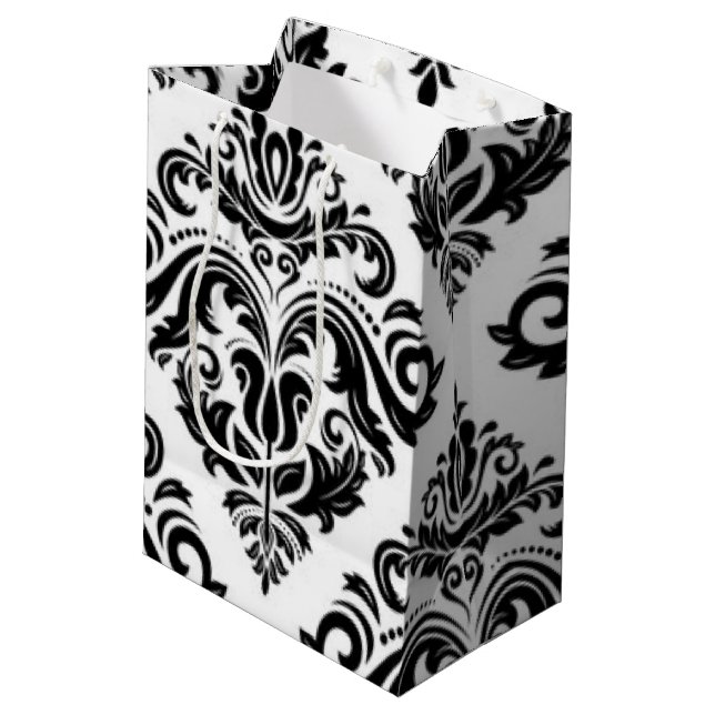 Sac Cadeau Moyen Motif d'impression en noir blanc Damas (Dos Angle)