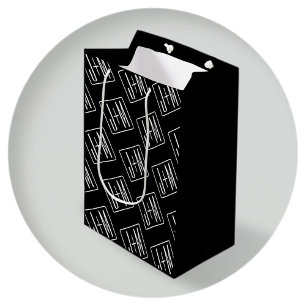 Sac Cadeau Moyen Motif d'initiales de mariage moderne   Noir & Blan