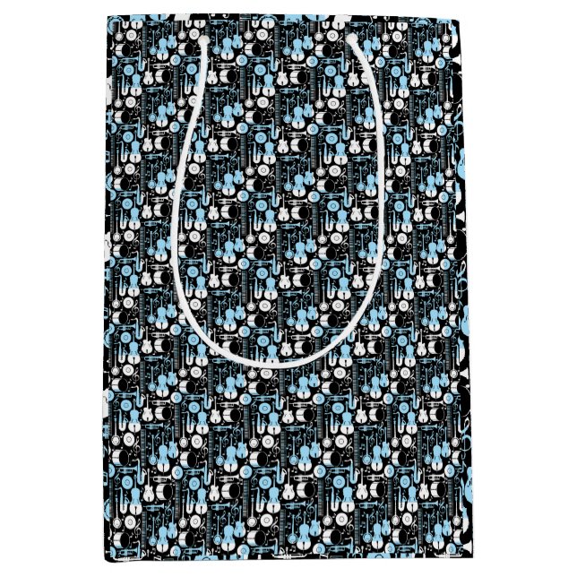 Sac Cadeau Moyen Motif d'instruments de musique 01x4.b Noir (Devant)