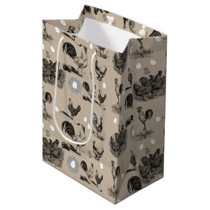 Sac Cadeau Moyen Motif d'oeufs de coq de poulet de pays vintage