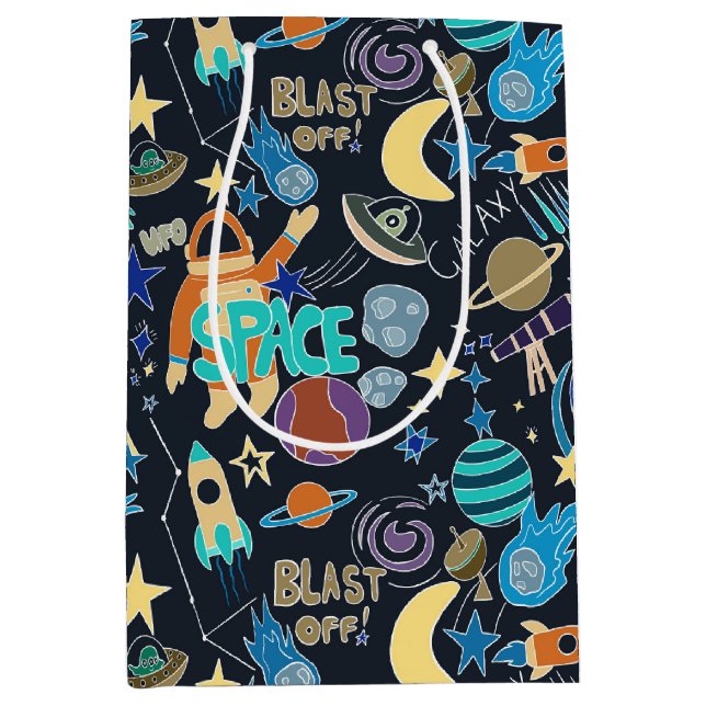Sac Cadeau Moyen Motif Doodle de l'espace extra-atmosphérique (Devant)