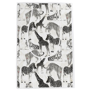 Sac Cadeau Moyen Motif élégant Black and White Jungle Animaux