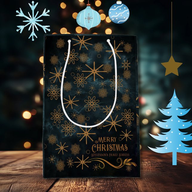 Sac Cadeau Moyen Motif élégant TEAL BLUE Joyeux Noël (Elegant Pattern TEAL BLUE Merry Christmas Medium Gift Bag)