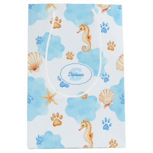 Sac Cadeau Moyen Motif Empreinte de patte d'inspiration océanique a