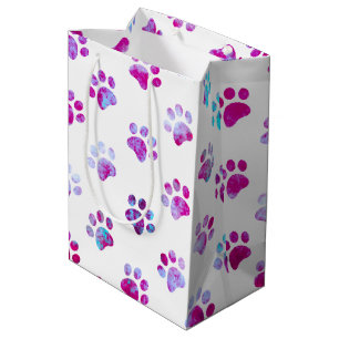 Sac Cadeau Moyen Motif Empreinte de patte texturé rose blanc