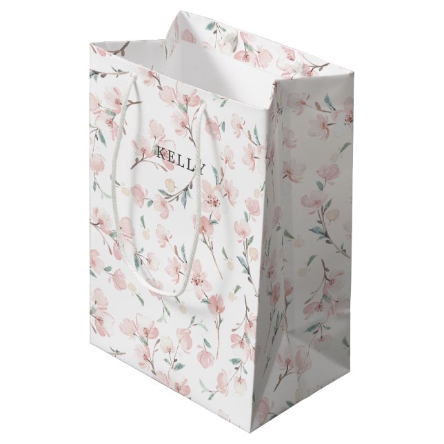 Sac Cadeau Moyen Motif en fleurs de cerisier printemps (Devant Angle)